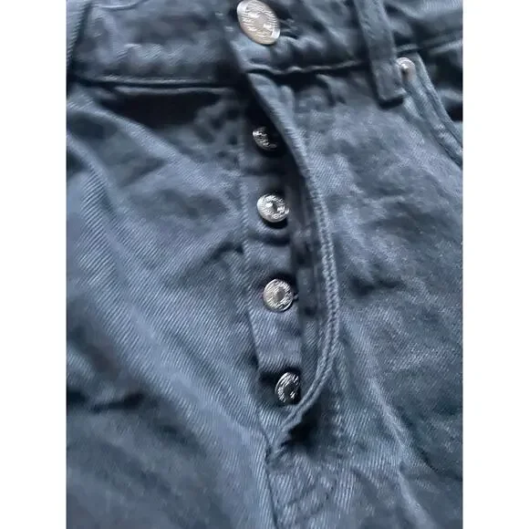 Zara Womens/Teen Black Mini Denim Skirt Button up fly Destressed Hem Size Medium - Picture 7 of 8